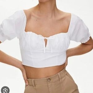 Sunday Best  White Crop Top Aritzia Puff Sleeve Cotton Medium Bustier Smocked